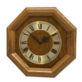 Vintage German Oak Octagonal Wall Clock, Brass Roman Numeral Dial, All Original, 12 Inch