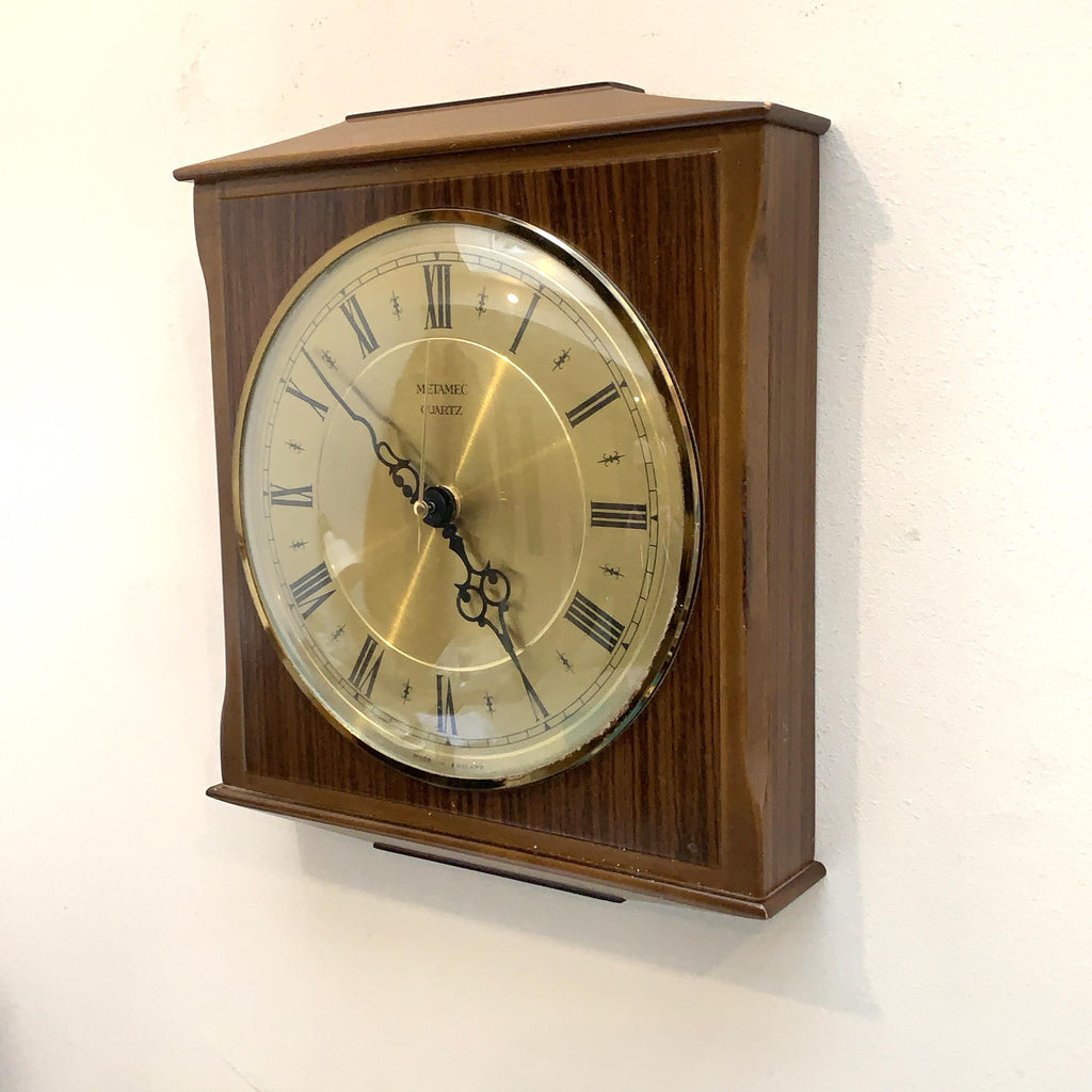 Vintage Metamec 4625 Wall Clock, England 1977, Two-Tone Wood, 10 x 8.5 Inch