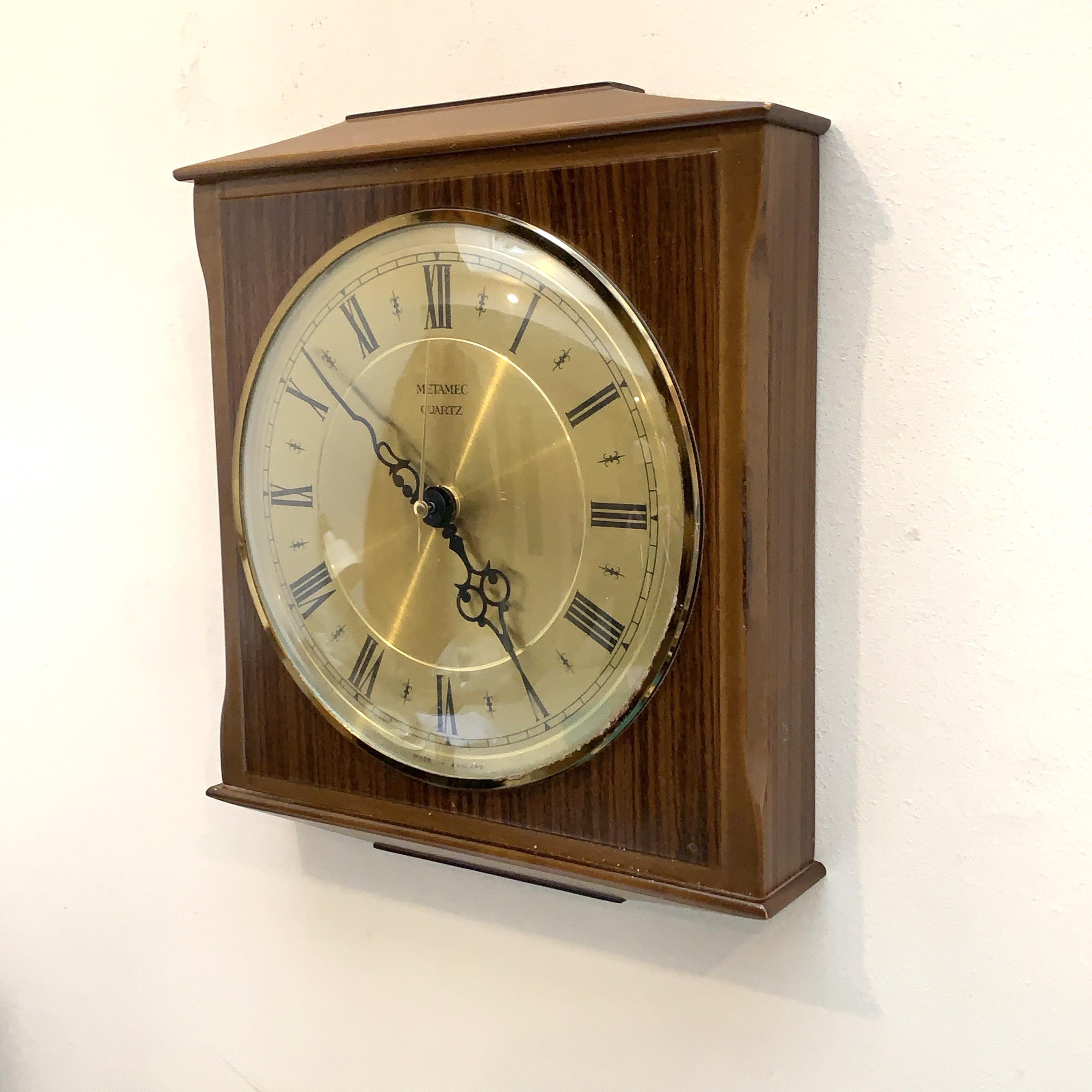 Vintage Metamec 4625 Wall Clock, England 1977, Two-Tone Wood, 10 x 8.5 Inch