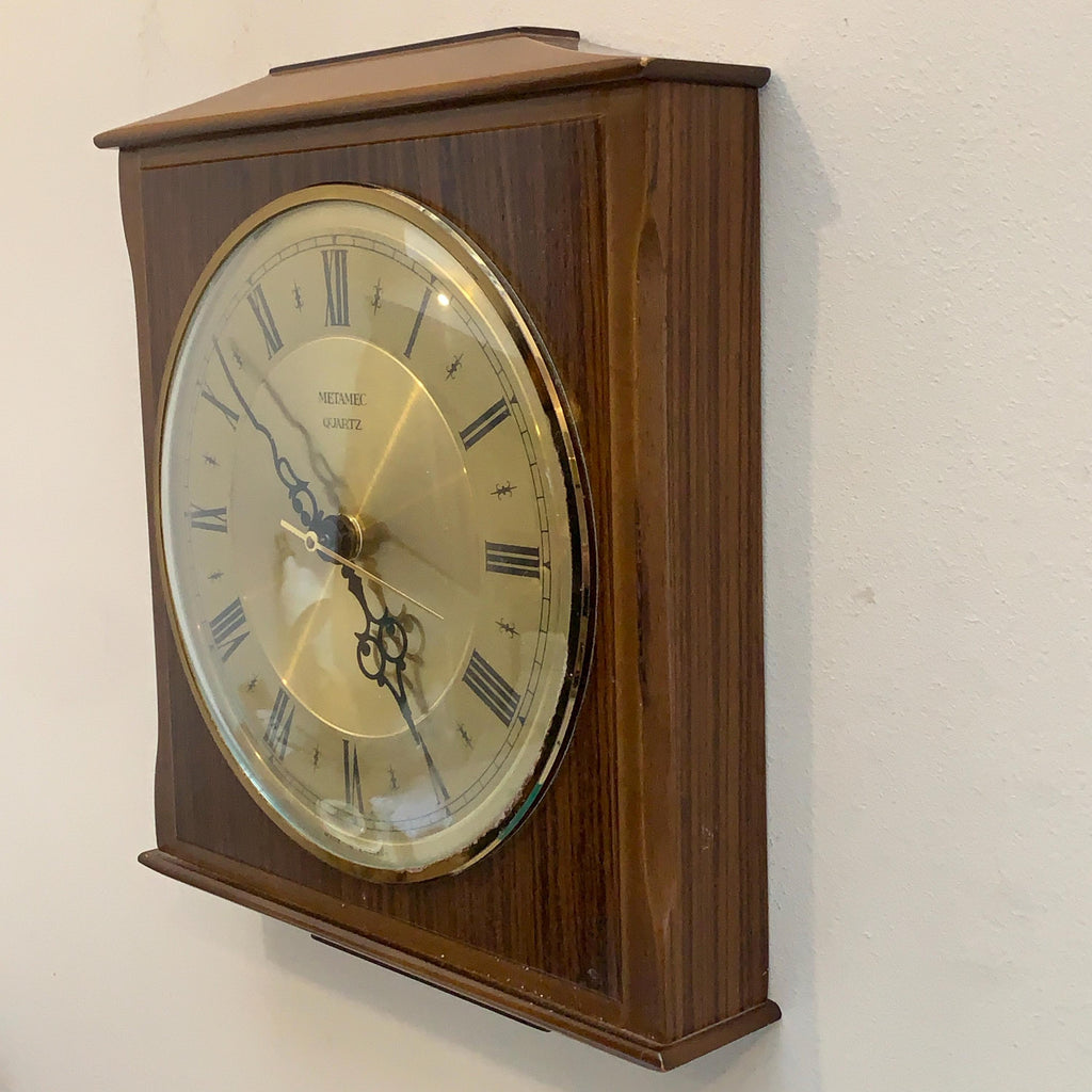 Vintage Metamec 4625 Wall Clock, England 1977, Two-Tone Wood, 10 x 8.5 Inch