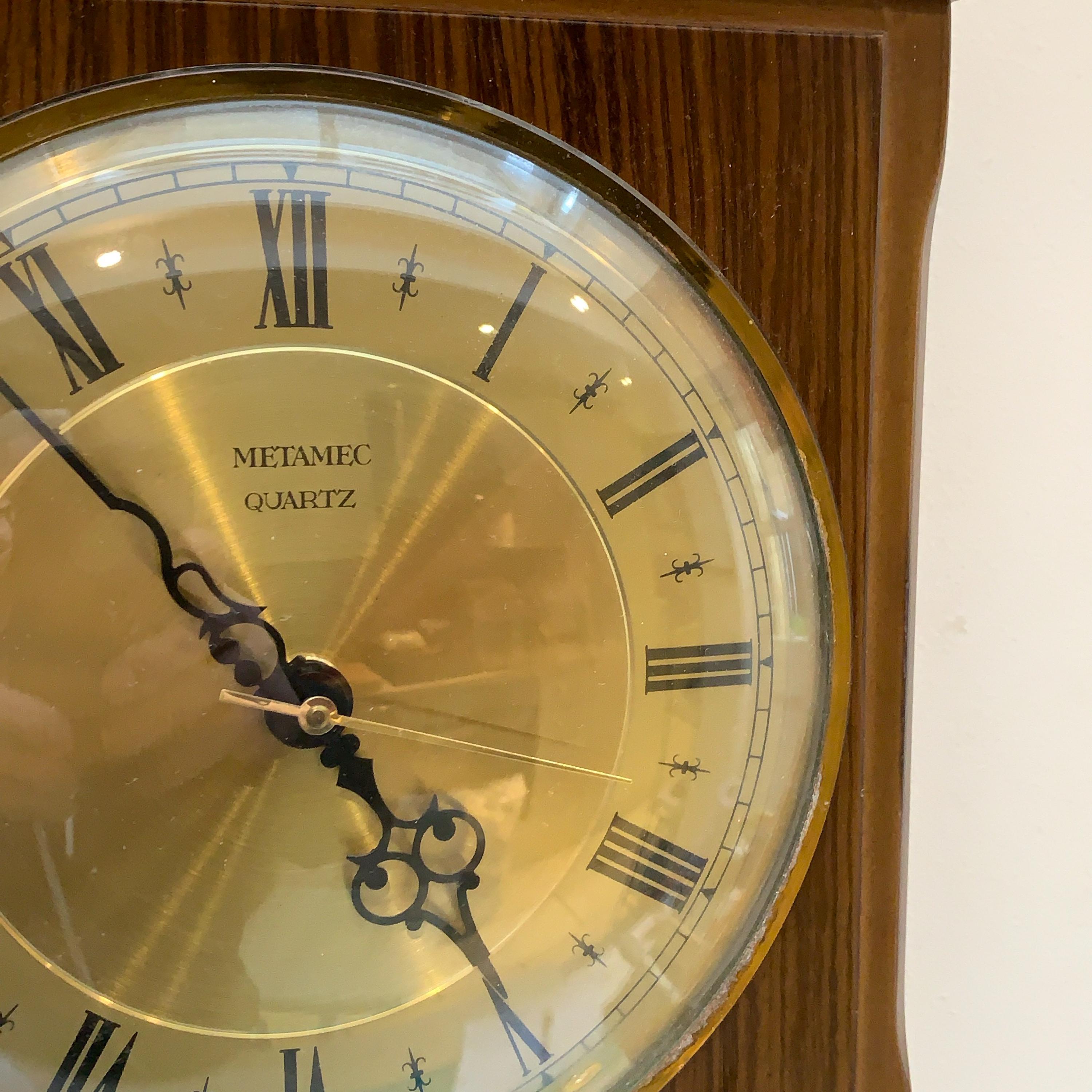 Vintage Metamec 4625 Wall Clock, England 1977, Two-Tone Wood, 10 x 8.5 Inch