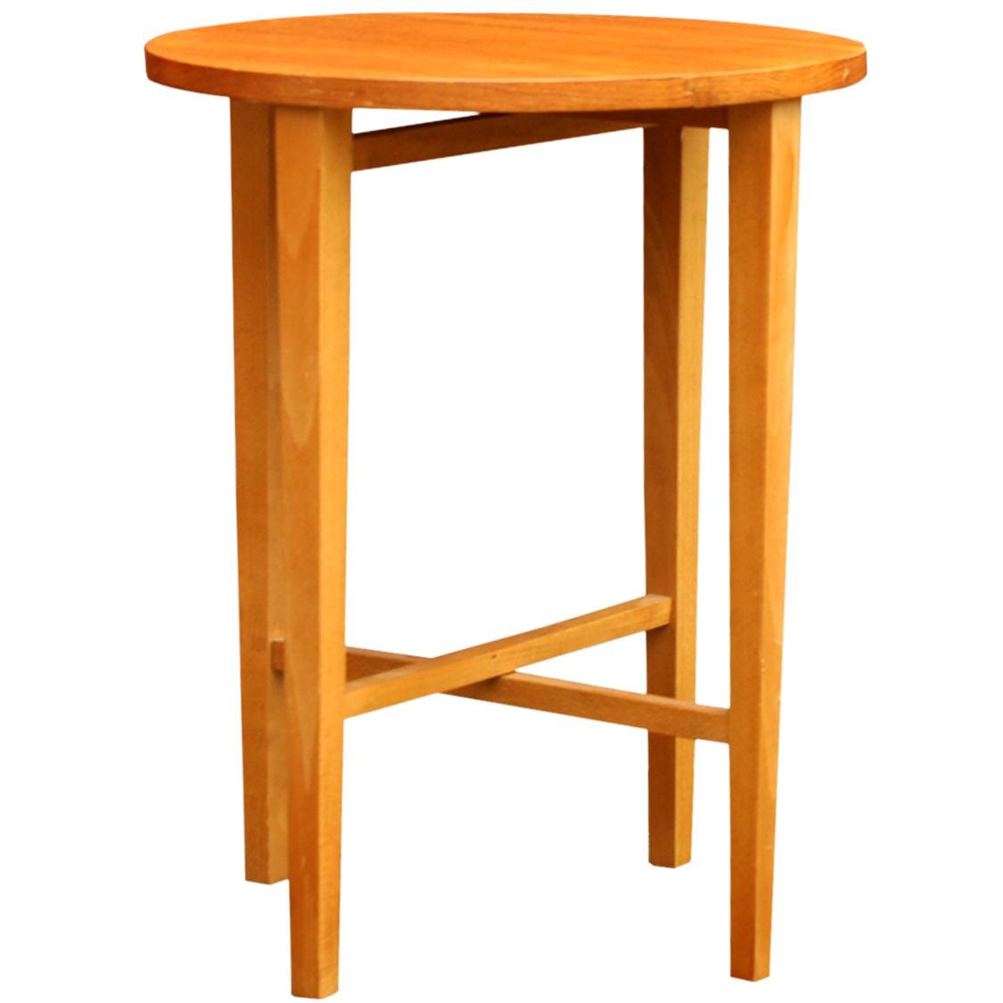 Vintage Teak Folding Side Table, Scandinavian Danish Modern Style, Round Occasional Table