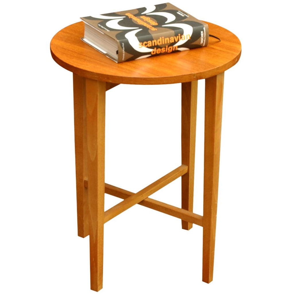 Vintage Teak Folding Side Table, Scandinavian Danish Modern Style, Round Occasional Table