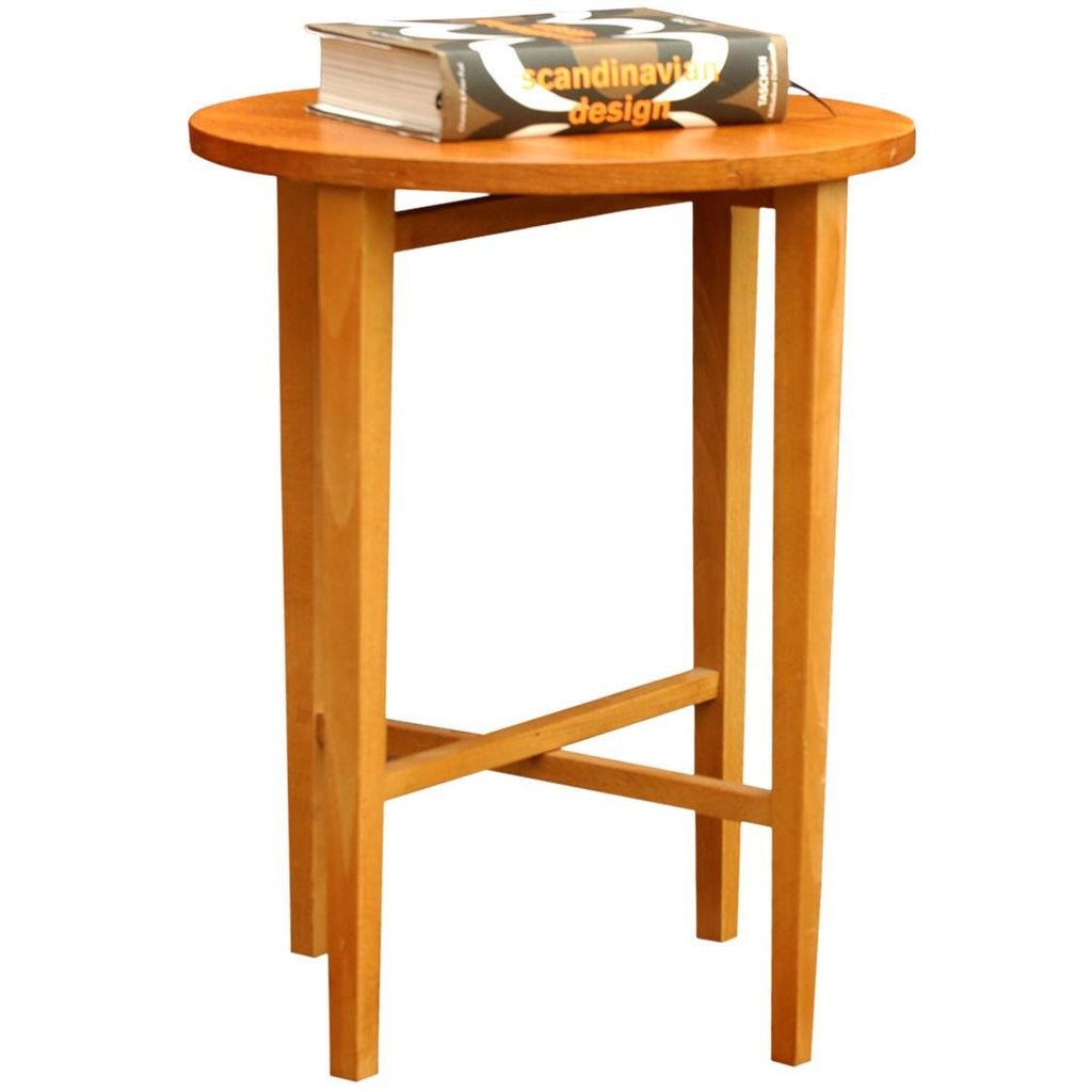 Vintage Teak Folding Side Table, Scandinavian Danish Modern Style, Round Occasional Table