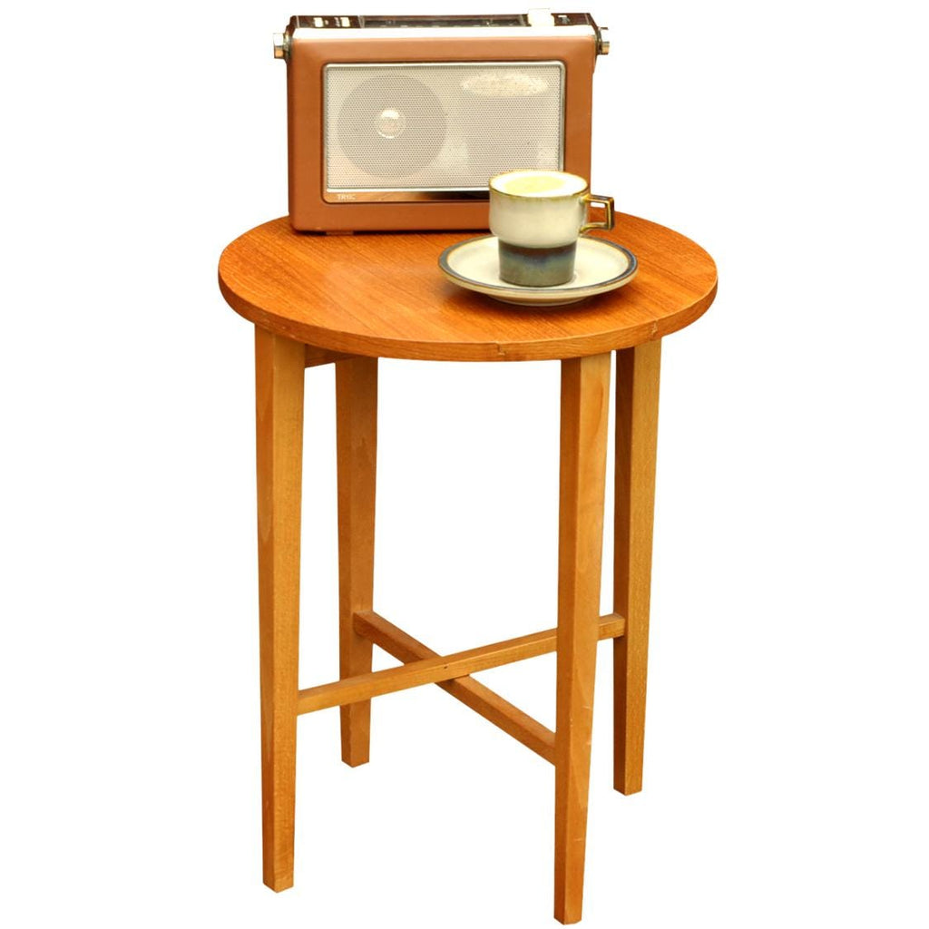 Vintage Teak Folding Side Table, Scandinavian Danish Modern Style, Round Occasional Table