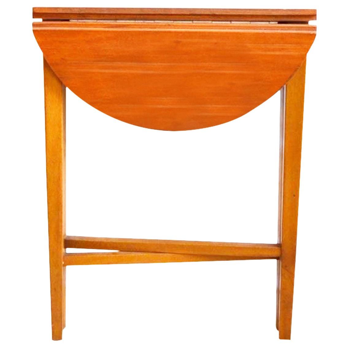 Vintage Teak Folding Side Table, Scandinavian Danish Modern Style, Round Occasional Table