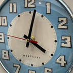 Vintage Westclox Scotland Kitchen Wall Clock, 1960s Retro Blue Dial, New Quartz, 8.25 Inch