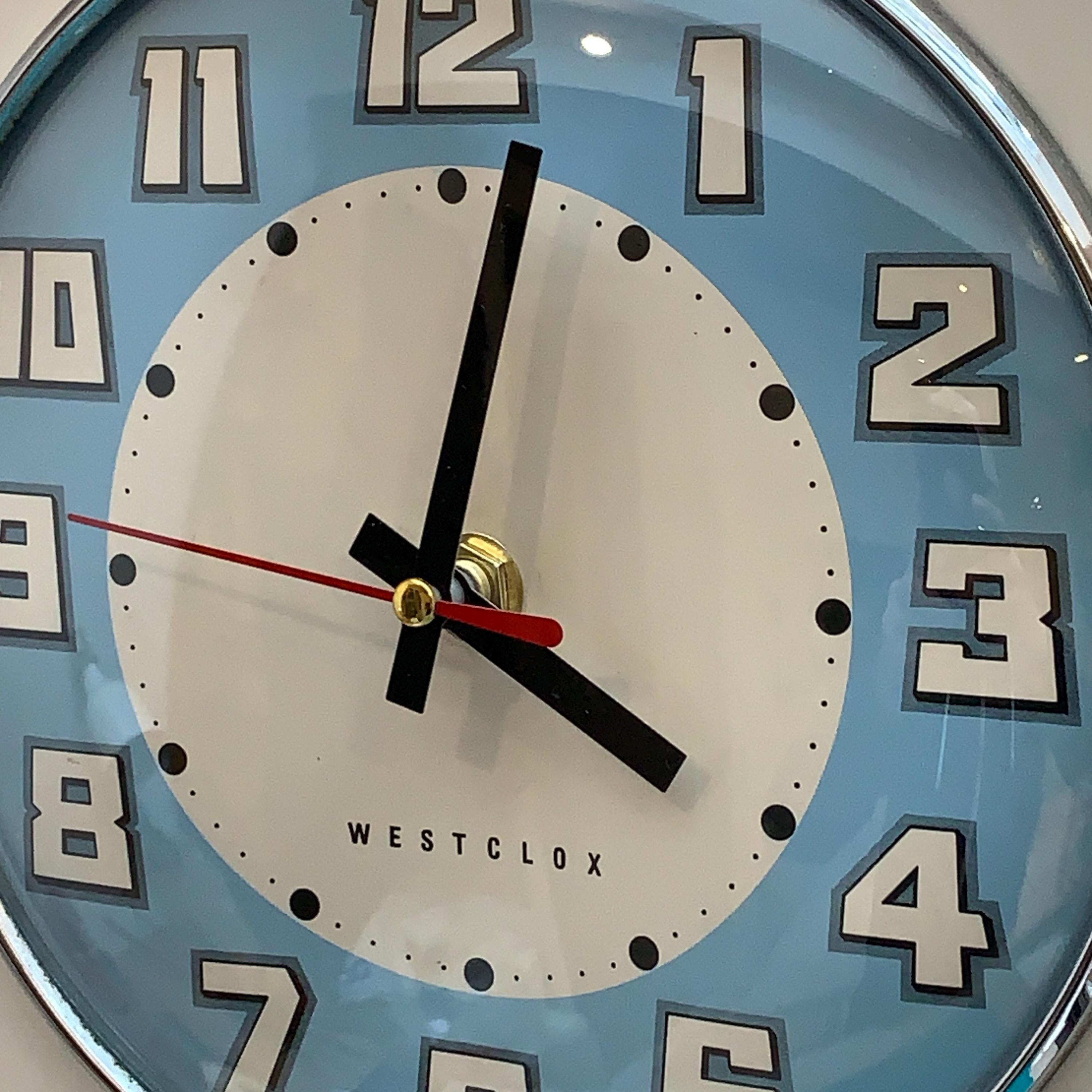 Vintage Westclox Scotland Kitchen Wall Clock, 1960s Retro Blue Dial, New Quartz, 8.25 Inch