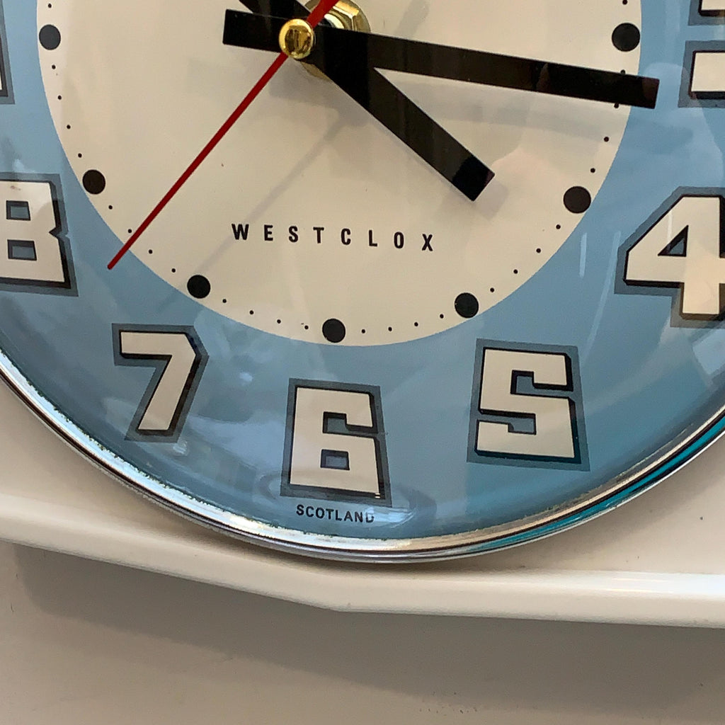 Vintage Westclox Scotland Kitchen Wall Clock, 1960s Retro Blue Dial, New Quartz, 8.25 Inch