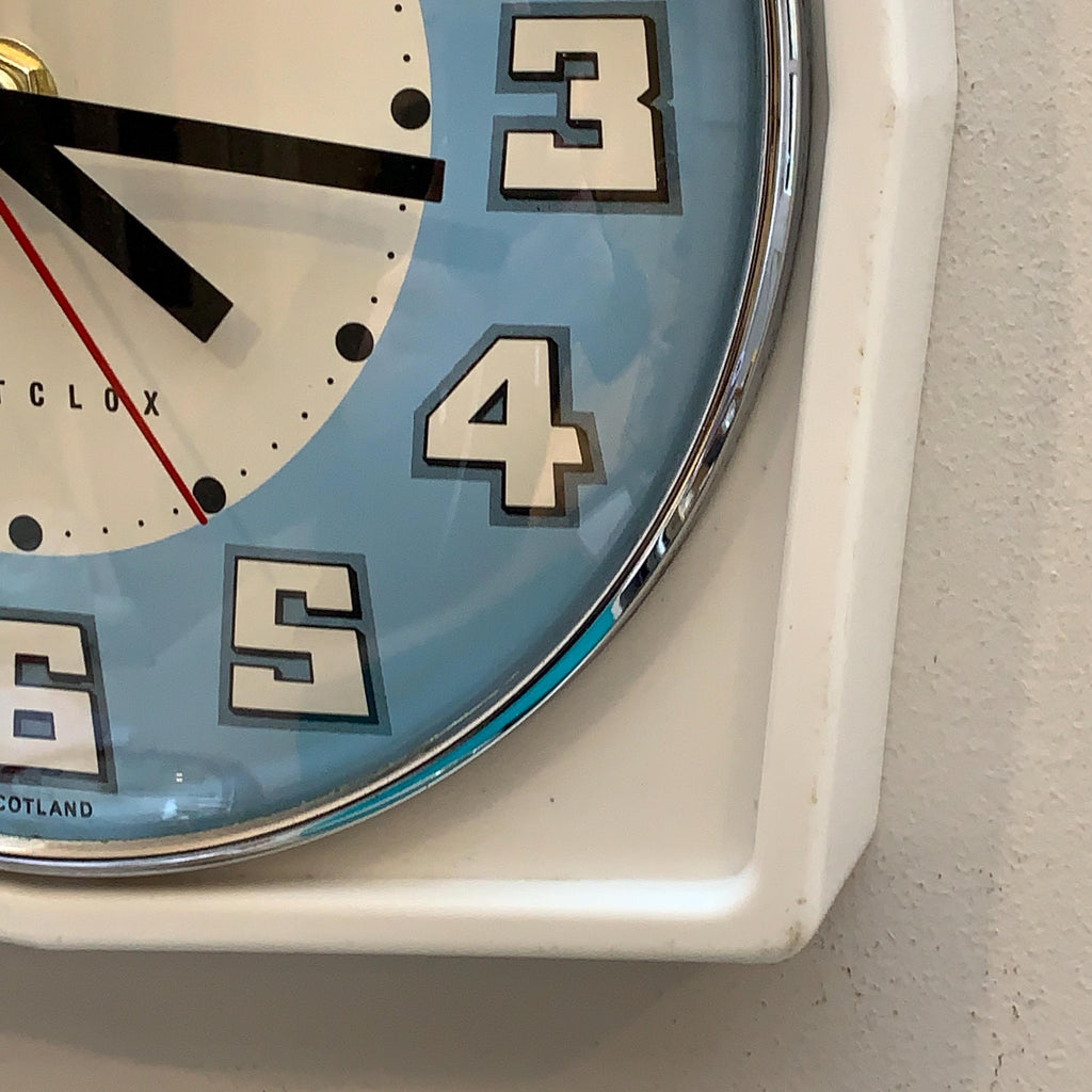 Vintage Westclox Scotland Kitchen Wall Clock, 1960s Retro Blue Dial, New Quartz, 8.25 Inch