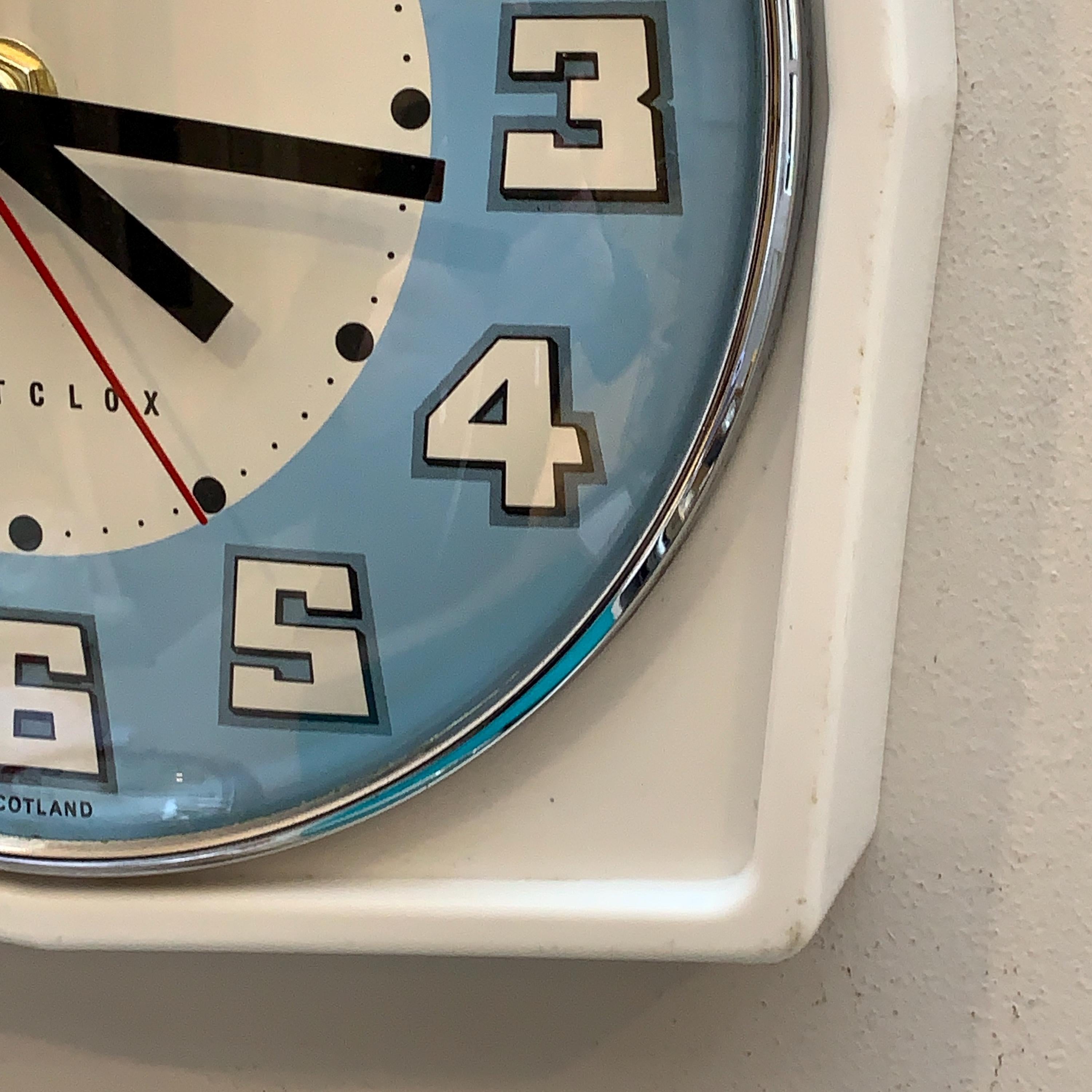 Vintage Westclox Scotland Kitchen Wall Clock, 1960s Retro Blue Dial, New Quartz, 8.25 Inch