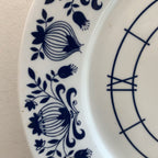 Weimar Electronic Porcelain Plate Clock, 1970s, Cobalt Blue Folk Art Floral, East Germany