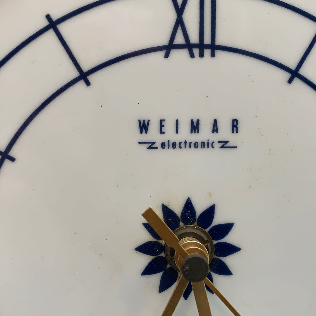 Weimar Electronic Porcelain Plate Clock, 1970s, Cobalt Blue Folk Art Floral, East Germany