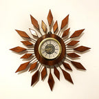 West German Teak Starburst Clock – 1960s Gebrüder Hauser Mercedes Wind-Up, 13.5 Inch