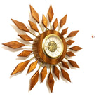 West German Teak Starburst Clock – 1960s Gebrüder Hauser Mercedes Wind-Up, 13.5 Inch