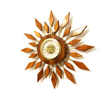 West German Teak Starburst Clock – 1960s Gebrüder Hauser Mercedes Wind-Up, 13.5 Inch