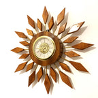 West German Teak Starburst Clock – 1960s Gebrüder Hauser Mercedes Wind-Up, 13.5 Inch