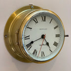 Westclox Quartzmatic Scotland Brass Ships Clock – 1970s Porthole Bulkhead Roman Numeral 8 Inch