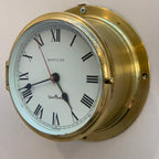 Westclox Quartzmatic Scotland Brass Ships Clock – 1970s Porthole Bulkhead Roman Numeral 8 Inch