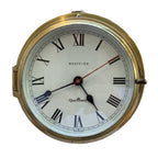 Westclox Quartzmatic Scotland Brass Ships Clock – 1970s Porthole Bulkhead Roman Numeral 8 Inch