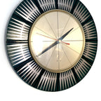 Westclox Starburst Wall Clock – 1970s Dark Green Pierced Brass Champagne Dial 12 Inch
