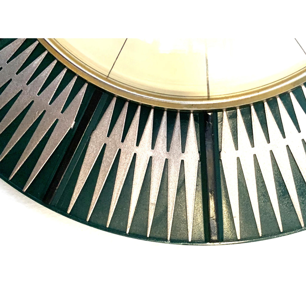 Westclox Starburst Wall Clock – 1970s Dark Green Pierced Brass Champagne Dial 12 Inch