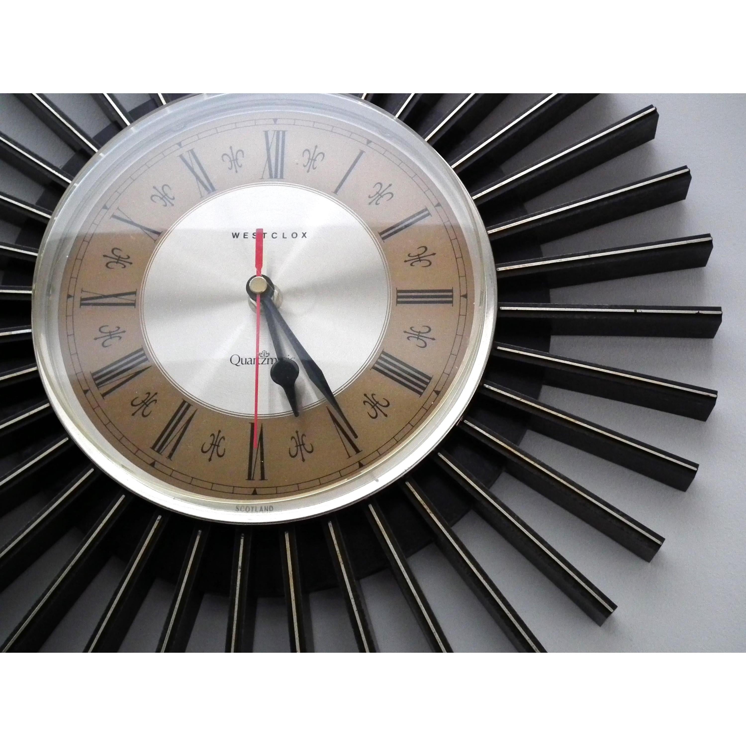 Westclox Sunburst Wall Clock – Mid Century Modern Starburst, Roman Numerals, Scotland
