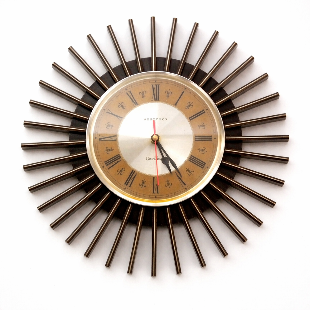 Westclox Sunburst Wall Clock – Mid Century Modern Starburst, Roman Numerals, Scotland