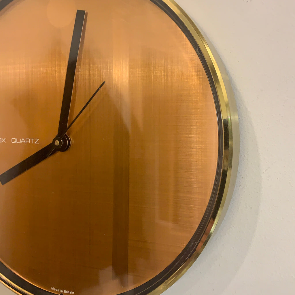 Westclox Wall Clock Copper Dial Silent Quartz Brass Bezel Vintage 1980s