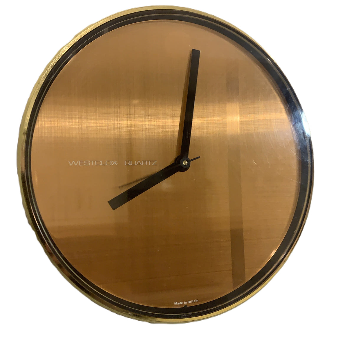 Westclox Wall Clock Copper Dial Silent Quartz Brass Bezel Vintage 1980s