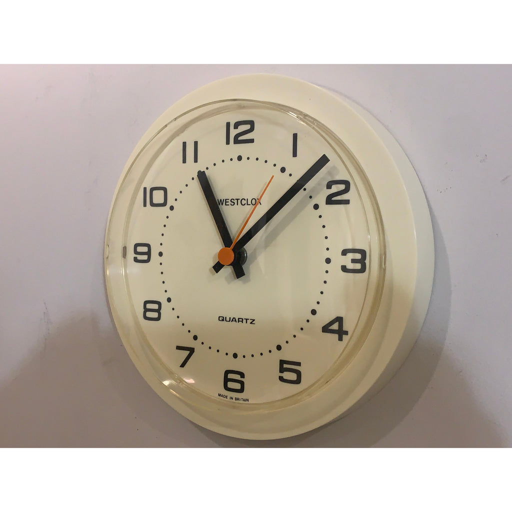 Westclox Wall Clock Vintage 1980s British Cream Yellow Quartz Round