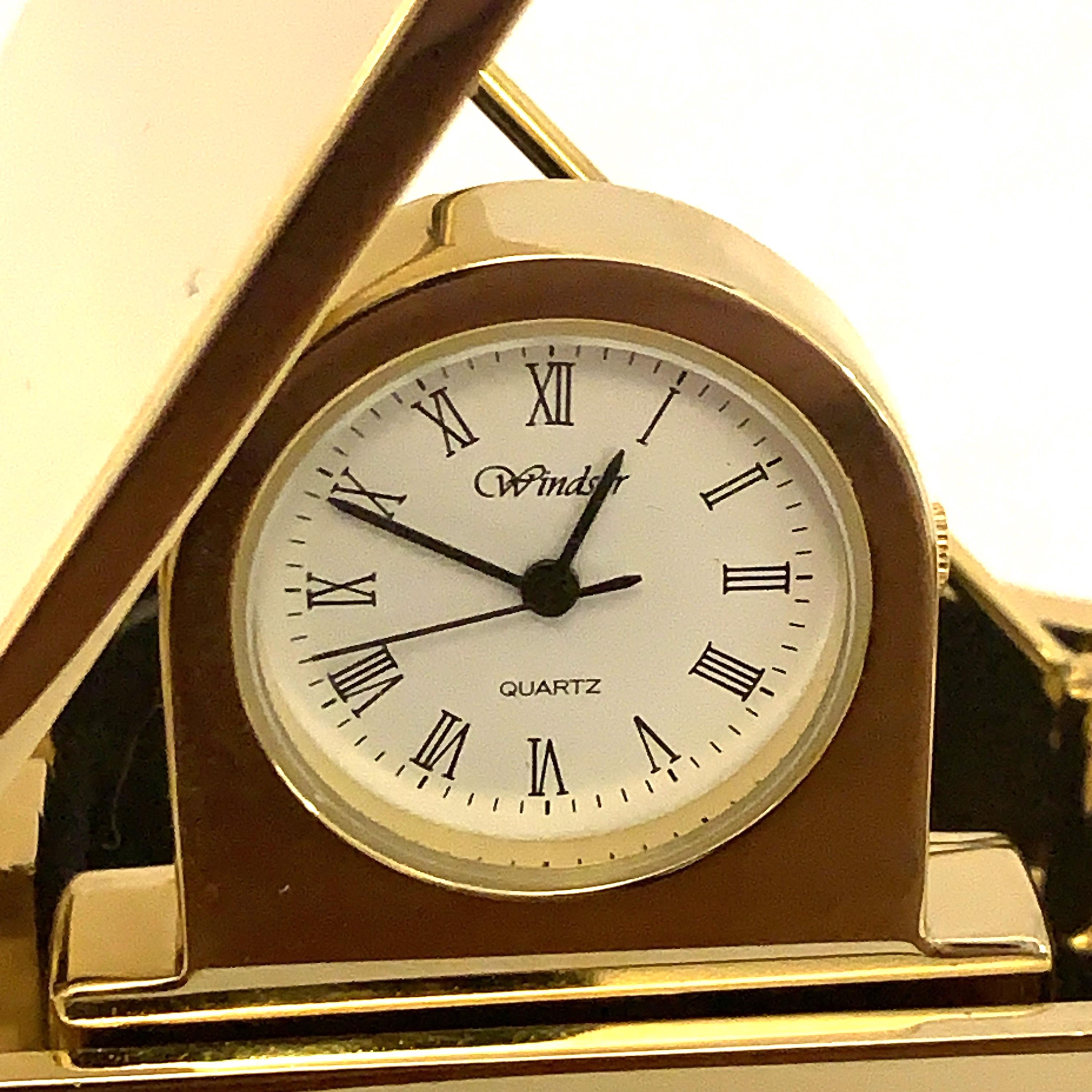 Windsor Grand Piano Desk Clock – Solid Brass, 1980s, Opening Lid, Roman Numerals