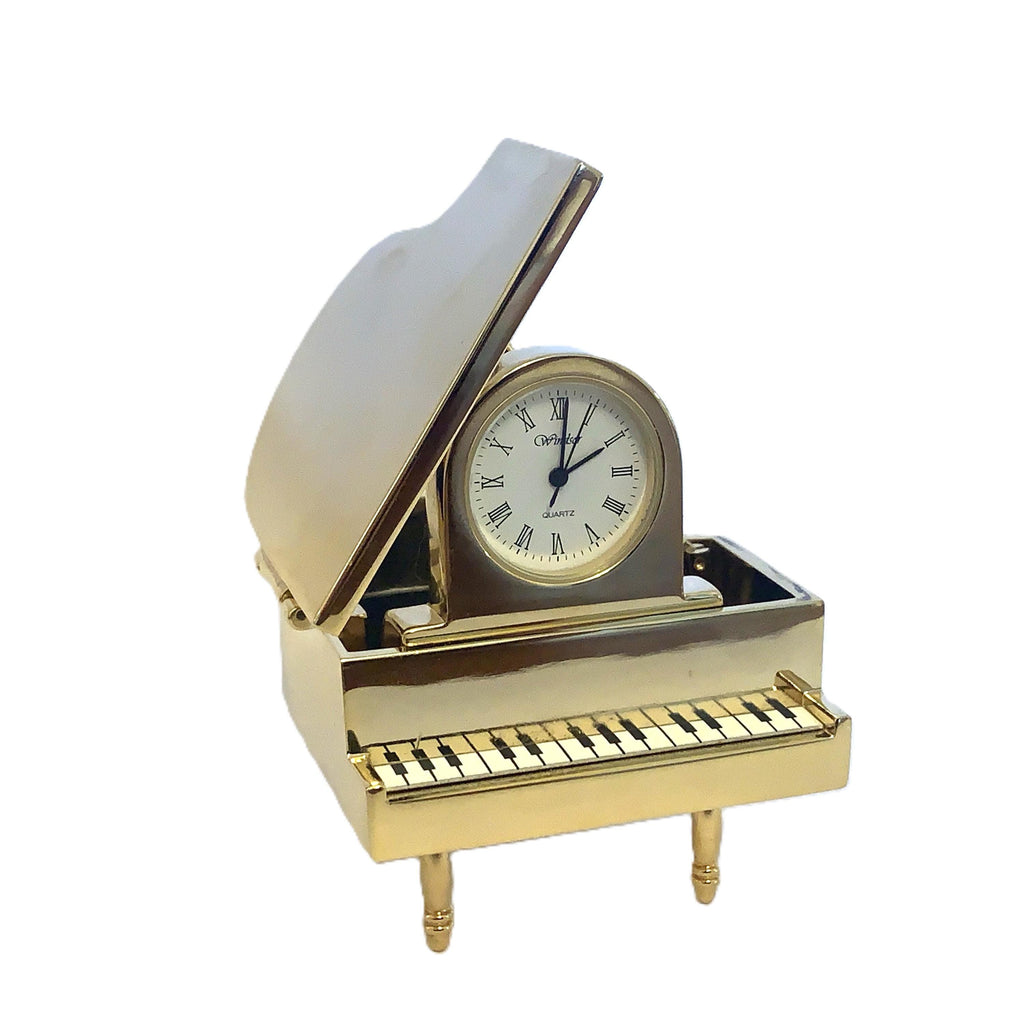 Windsor Grand Piano Desk Clock – Solid Brass, 1980s, Opening Lid, Roman Numerals