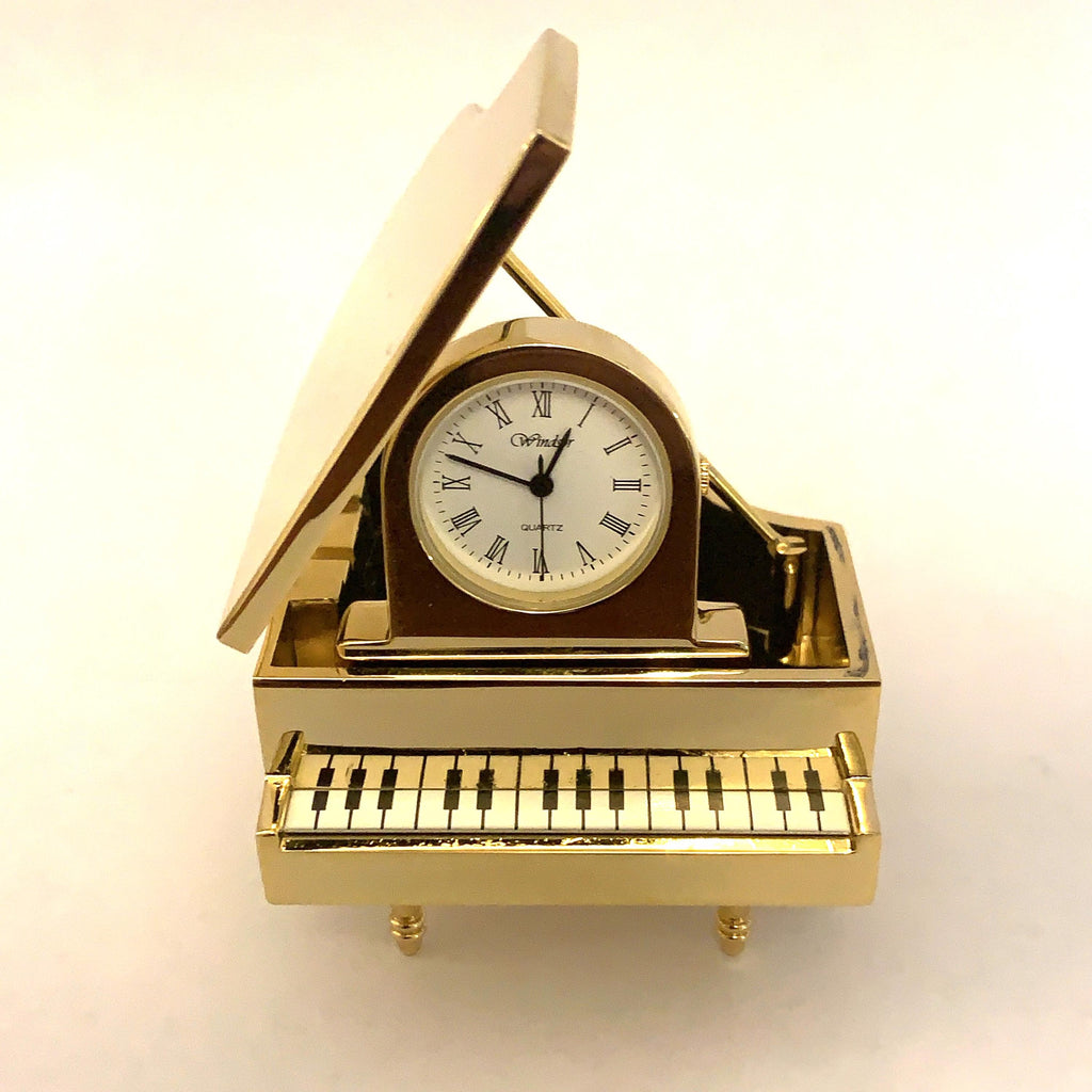 Windsor Grand Piano Desk Clock – Solid Brass, 1980s, Opening Lid, Roman Numerals