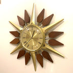 Anstey and Wilson Starburst Wall Clock – 1960s Brass Burmese Teak Fully Restored England 19 Inch