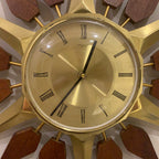 Anstey and Wilson Starburst Wall Clock – 1960s Brass Burmese Teak Fully Restored England 19 Inch