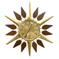 Anstey and Wilson Starburst Wall Clock – 1960s Brass Burmese Teak Fully Restored England 19 Inch