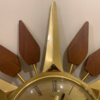 Anstey and Wilson Starburst Wall Clock – 1960s Brass Burmese Teak Fully Restored England 19 Inch