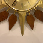 Anstey and Wilson Starburst Wall Clock – 1960s Brass Burmese Teak Fully Restored England 19 Inch