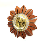 Anstey Wilson 1960s Teak Starburst Wall Clock, Geometric Sunburst, Silent Quartz