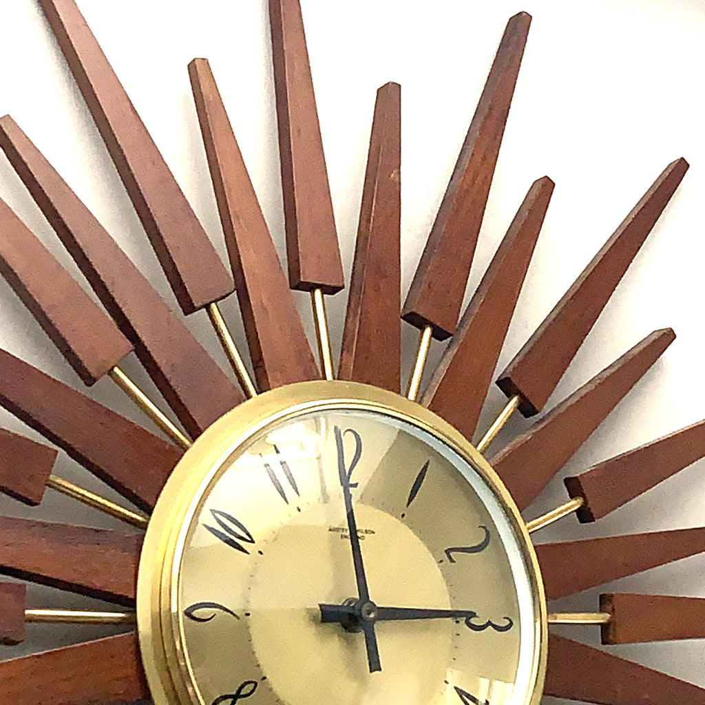 Anstey & Wilson Large Starburst Clock — Teak & Brass, 62cm, 1960s