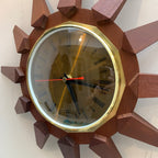 Anstey Wilson 1960s Teak Sunburst Wall Clock, Dark Dial, Silent Quartz