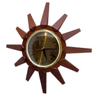 Anstey Wilson 1960s Teak Sunburst Wall Clock, Dark Dial, Silent Quartz