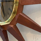 Anstey Wilson 1960s Teak Sunburst Wall Clock, Dark Dial, Silent Quartz