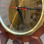 Anstey Wilson 1960s Teak Sunburst Wall Clock, Dark Dial, Silent Quartz