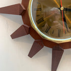 Anstey Wilson 1960s Teak Sunburst Wall Clock, Dark Dial, Silent Quartz