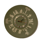 Wedgwood jasperware wall clock, 1970s sage green, neoclassical white relief figures