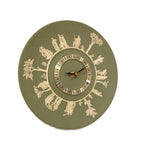 Wedgwood jasperware wall clock, 1970s sage green, neoclassical white relief figures