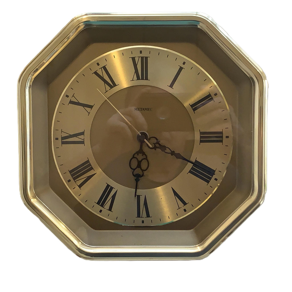 Metamec Octagonal Brass Wall Clock, Roman Numeral Quartz Dial, 1984-1986