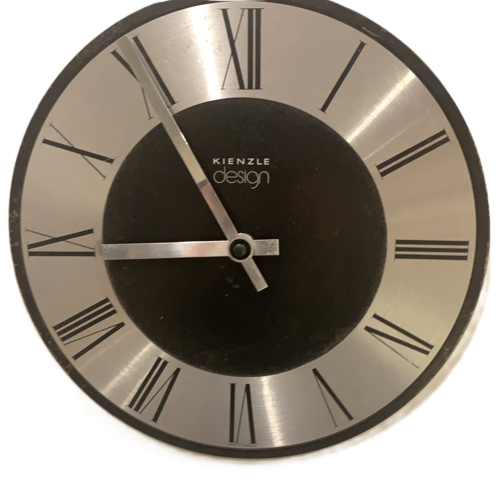 Kienzle Design Wall Clock Germany Brushed Aluminium Black Dial Roman Numerals 1970s Quartz